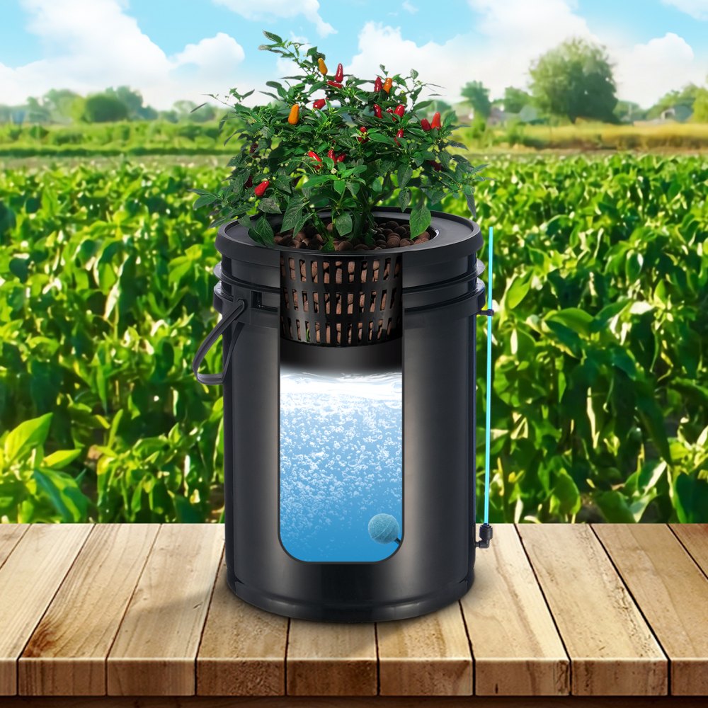 VEVOR DWC Hydroponics Grow System, Hydroponic Growing System with Top Drip Kit, 5-Gallon Deep Water Culture with Air Pump, Air Stone and Water Level Device for Leafy Vegetables(1 Bucket+Top Drip Kit)