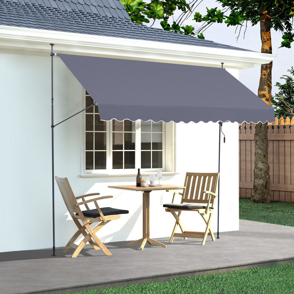 VEVOR 157 x 47" Patio Awning Retractable, Awning Sunshade Shelter with Manual Crank Handle, Outdoor Patio Canopy Sunsetter Deck, Adjustable Height from 86 to 122 in, for Patio/Balcony/Yard, Dark Gray