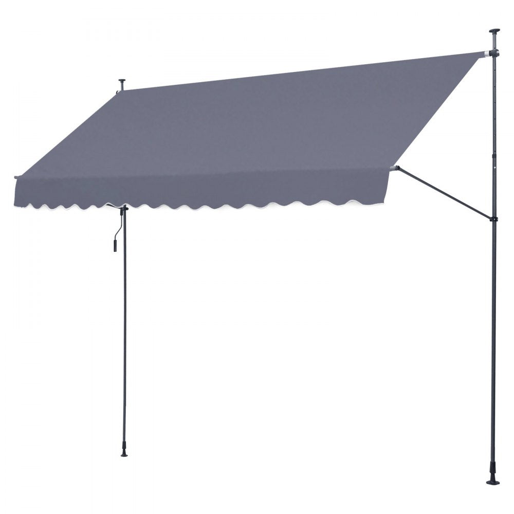 VEVOR 157 x 47" Patio Awning Retractable, Awning Sunshade Shelter with Manual Crank Handle, Outdoor Patio Canopy Sunsetter Deck, Adjustable Height from 86 to 122 in, for Patio/Balcony/Yard, Dark Gray