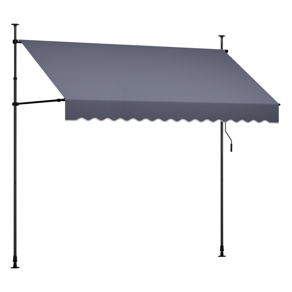 VEVOR Manual Retractable Awning, 118" Outdoor Retractable Patio Awning Sunshade Shelter, Height Adjustable Patio Door Window Canopy with Manual Crank Handle for Backyard, Garden, Balcony, Dark Gray