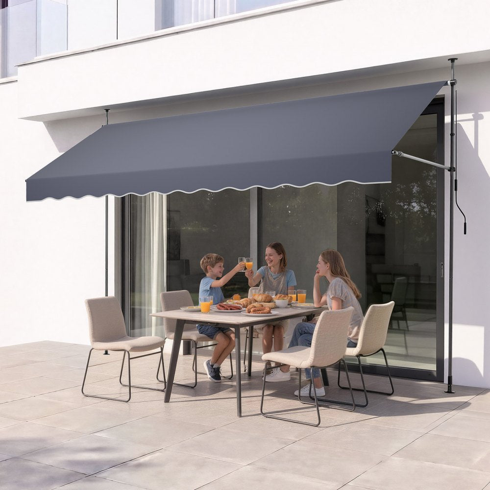 VEVOR Manual Retractable Awning, 157" Outdoor Retractable Patio Awning Sunshade Shelter, Height Adjustable Patio Door Window Canopy with Manual Crank Handle for Backyard, Garden, Balcony, Dark Gray