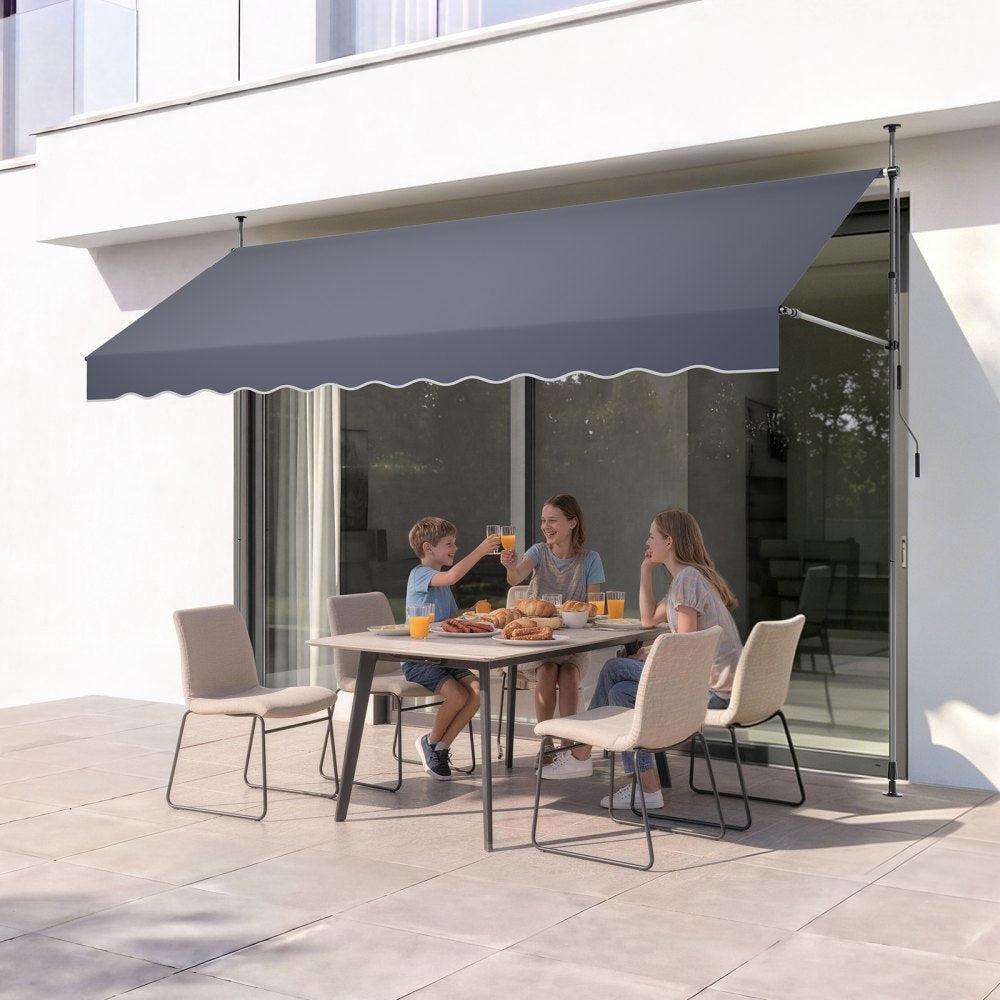 VEVOR Manual Retractable Awning, 138" Outdoor Retractable Patio Awning Sunshade Shelter, Height Adjustable Patio Door Window Canopy with Manual Crank Handle for Backyard, Garden, Balcony, Dark Gray