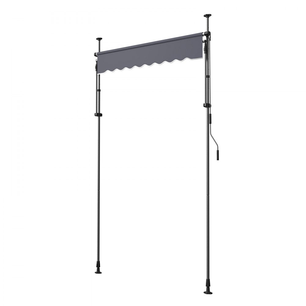 VEVOR Manual Retractable Awning, 59" Outdoor Retractable Patio Awning Sunshade Shelter, Height Adjustable Patio Door Window Canopy with Manual Crank Handle for Backyard, Garden, Balcony, Dark Gray