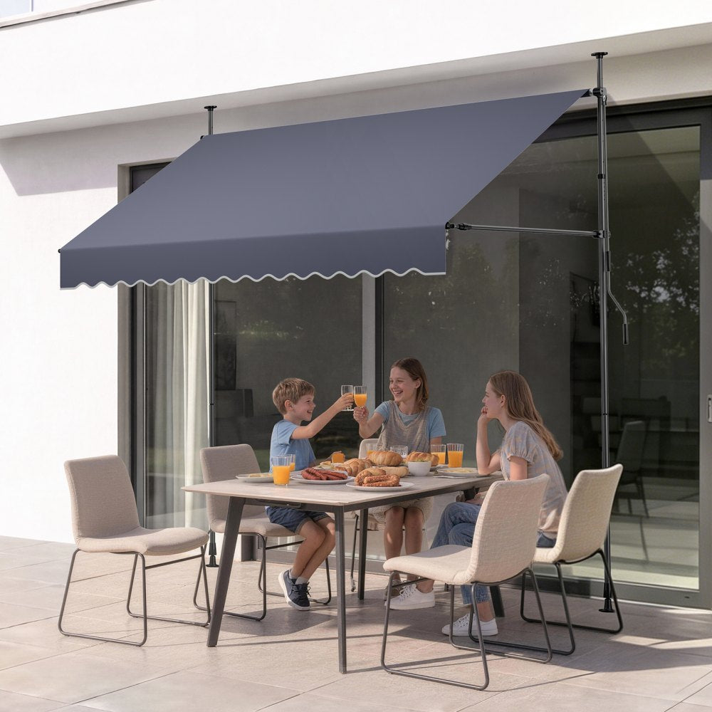 VEVOR Manual Retractable Awning, 98" Outdoor Retractable Patio Awning Sunshade Shelter, Height Adjustable Patio Door Window Canopy with Manual Crank Handle for Backyard, Garden, Balcony, Dark Gray