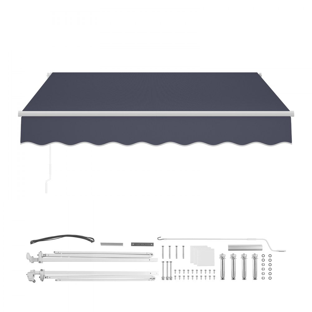 VEVOR Manual Retractable Awning, 9.8' x 8.2' Outdoor Patio Awning Retractable Sun Shade, Patio Door Window Water-Resistant Polyester Sunshade Shelter with Crank Handle for Deck, Balcony, Yard, Gray