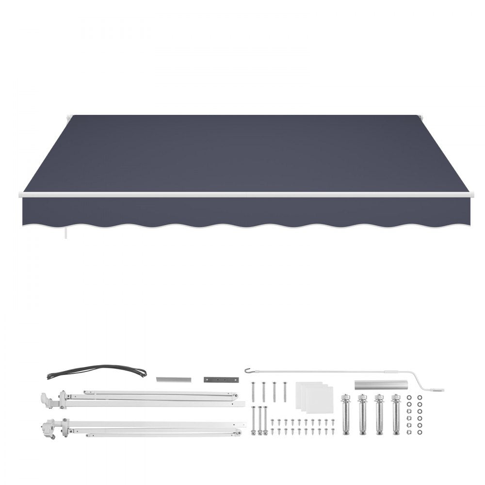 VEVOR Manual Retractable Awning, 11.5' x 9.8' Outdoor Patio Awning Retractable Sun Shade, Patio Door Window Water-Resistant Polyester Sunshade Shelter with Crank Handle for Deck, Balcony, Yard, Gray