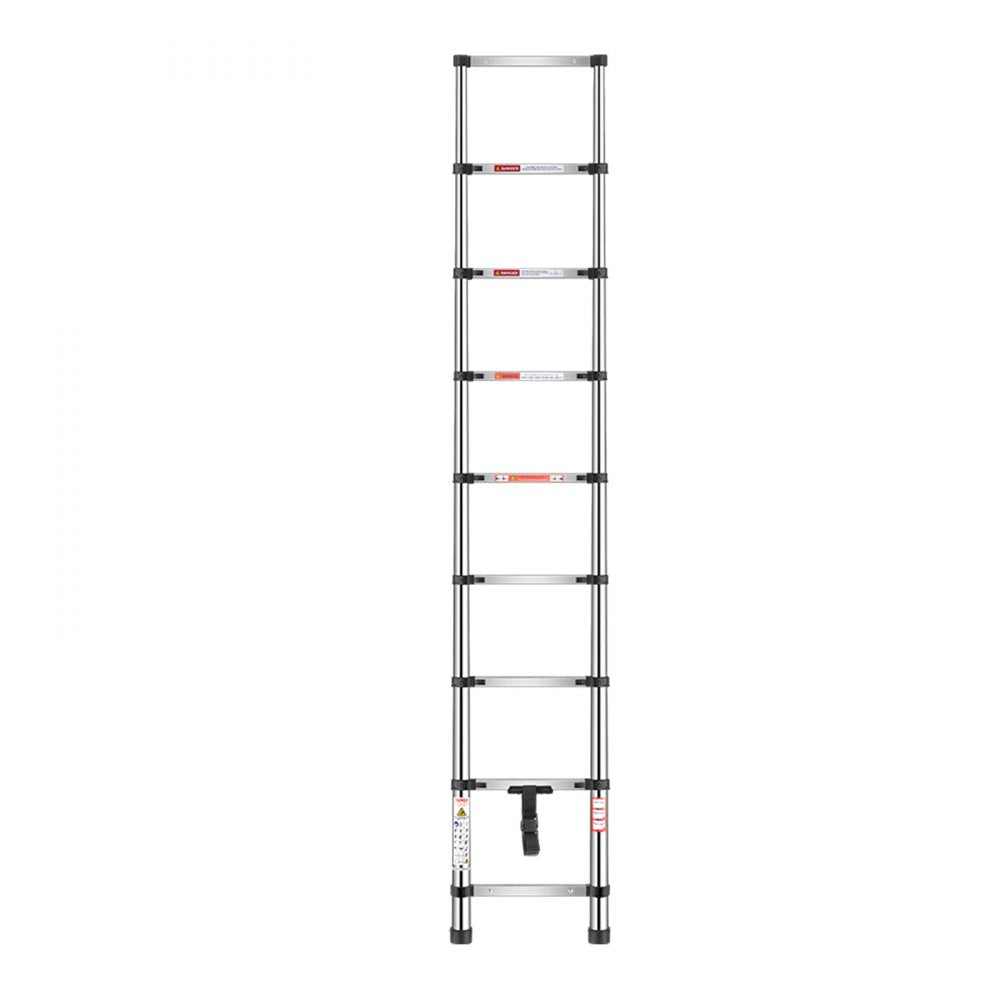 VEVOR Telescoping Ladder, 8.5ft Stainless Steel Lightweight Extension Ladder, Multi-Button Retraction Collapsible Ladders, 330LBS Capacity & Non-Slip Feet, Portable 9-Step Ladders for Home, RV, Loft