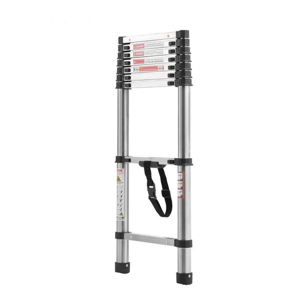 VEVOR Telescoping Ladder, 8.5ft Stainless Steel Lightweight Extension Ladder, Multi-Button Retraction Collapsible Ladders, 330LBS Capacity & Non-Slip Feet, Portable 9-Step Ladders for Home, RV, Loft