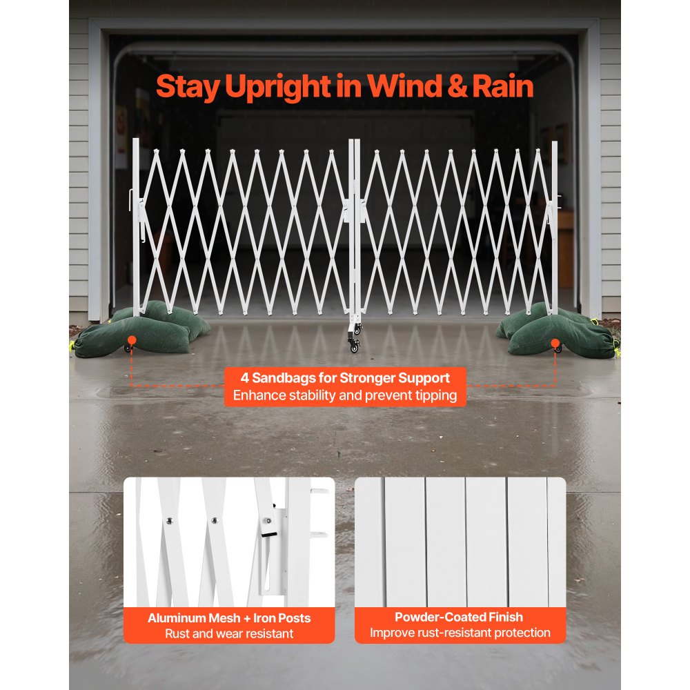 VEVOR Double Expandable Barricades, 18FT Expandable Safety Barrier, 0-180° Rotatable Mobile Barricade with Locking Casters, Portable Folding Security Gate Traffic Fence for Patio Garden Stairway