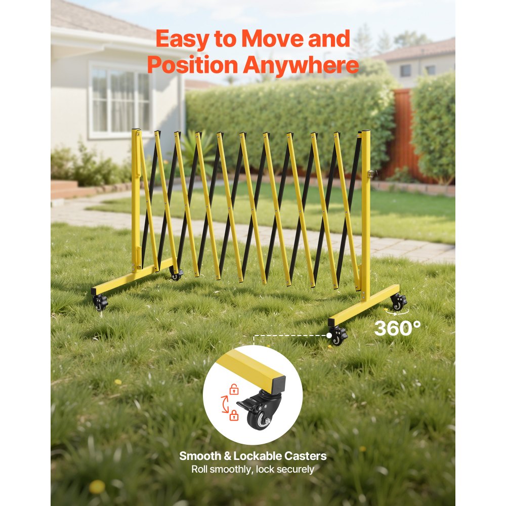 VEVOR Industrial Expandable Barricade, 13FT Expandable Safety Barrier, Flaxible Mobile Barricade with Locking Casters, Portable Folding Security Gate Traffic Fence for Driveway Warehouse Elevator