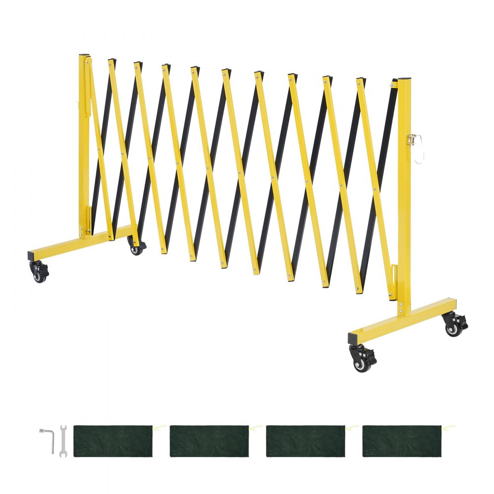VEVOR Industrial Expandable Barricade, 13FT Expandable Safety Barrier, Flaxible Mobile Barricade with Locking Casters, Portable Folding Security Gate Traffic Fence for Driveway Warehouse Elevator