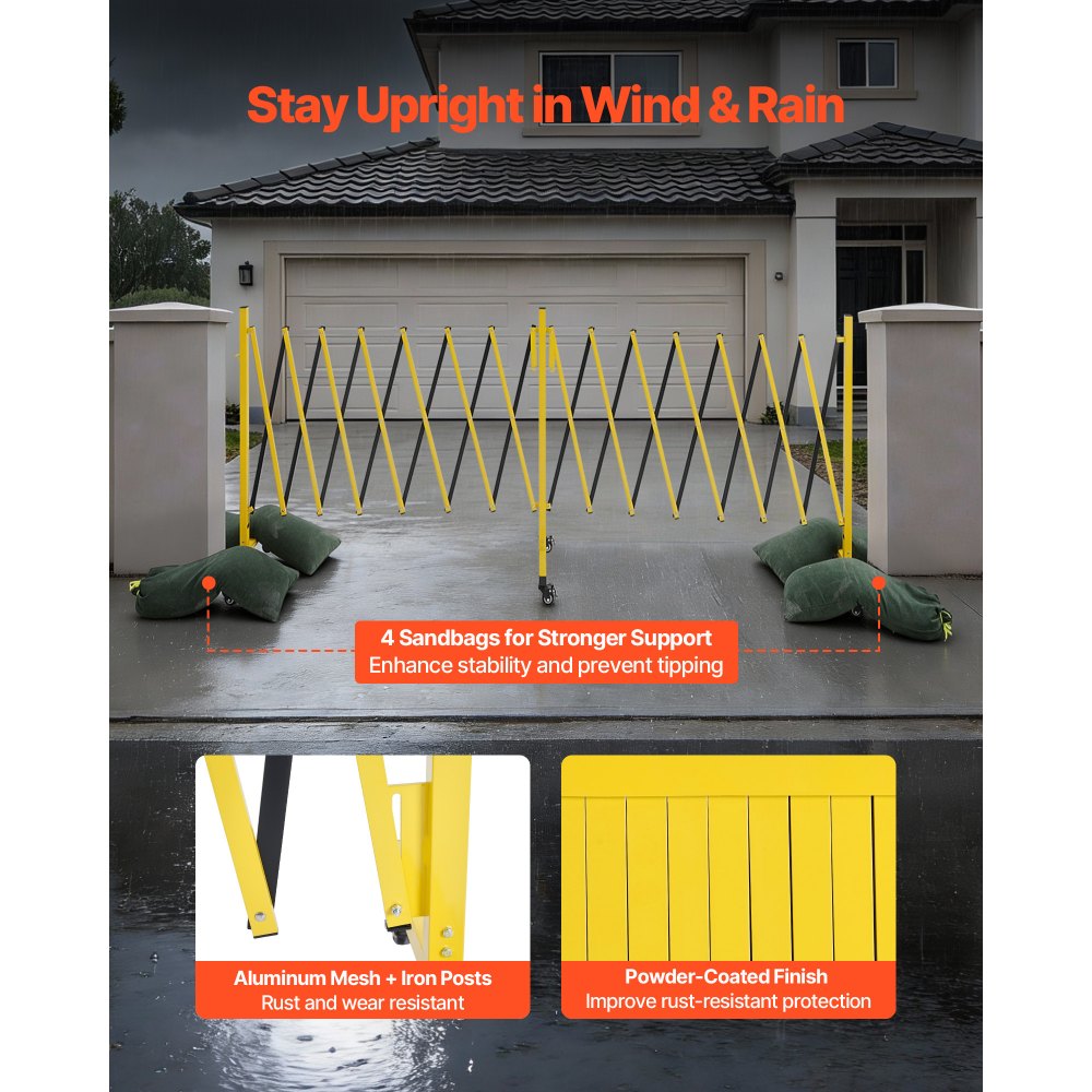 VEVOR Double Expandable Barricades, 25FT Industrial Safety Barriers, Flexible Mobile Barricade with Locking Casters, Portable Folding Security Gate Metal Traffic Fence for Driveway Warehouse Elevator