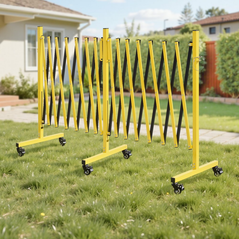 VEVOR Double Expandable Barricades, 25FT Industrial Safety Barriers, Flexible Mobile Barricade with Locking Casters, Portable Folding Security Gate Metal Traffic Fence for Driveway Warehouse Elevator