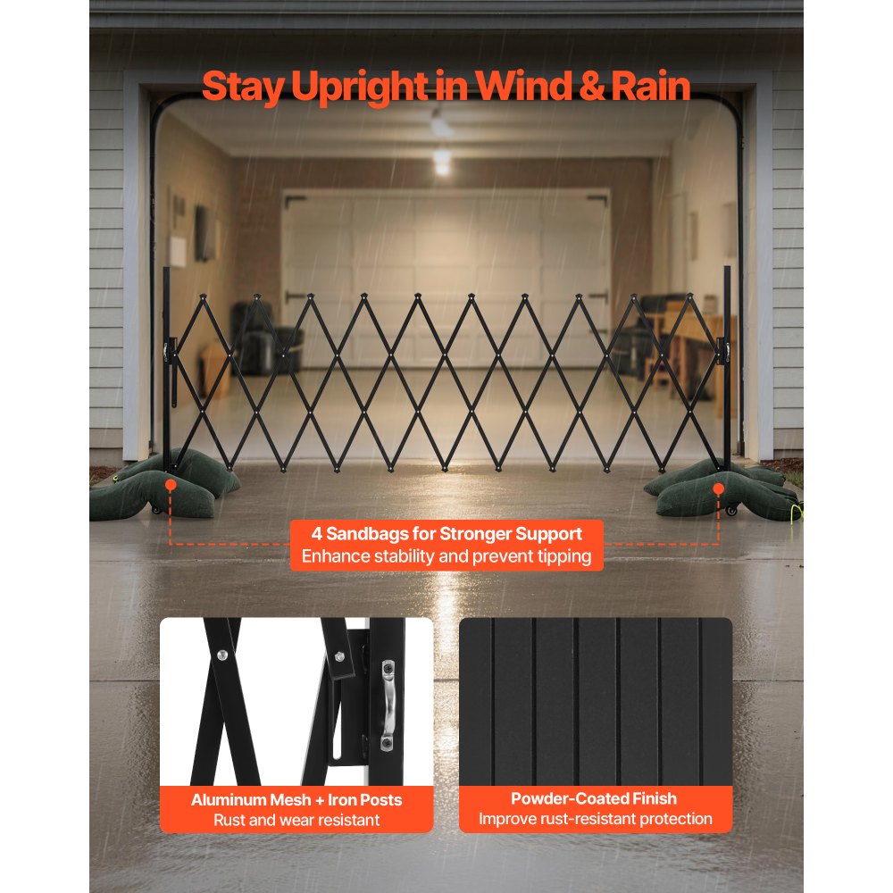 VEVOR Expandable Barricade, 11FT Expandable Safety Barrier, Flexible Mobile Barricade with Locking Casters, Portable Folding Security Gate Metal Traffic Fence for Patio Garden Stairway