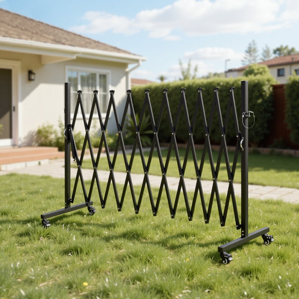 VEVOR Expandable Barricade, 11FT Expandable Safety Barrier, Flexible Mobile Barricade with Locking Casters, Portable Folding Security Gate Metal Traffic Fence for Patio Garden Stairway