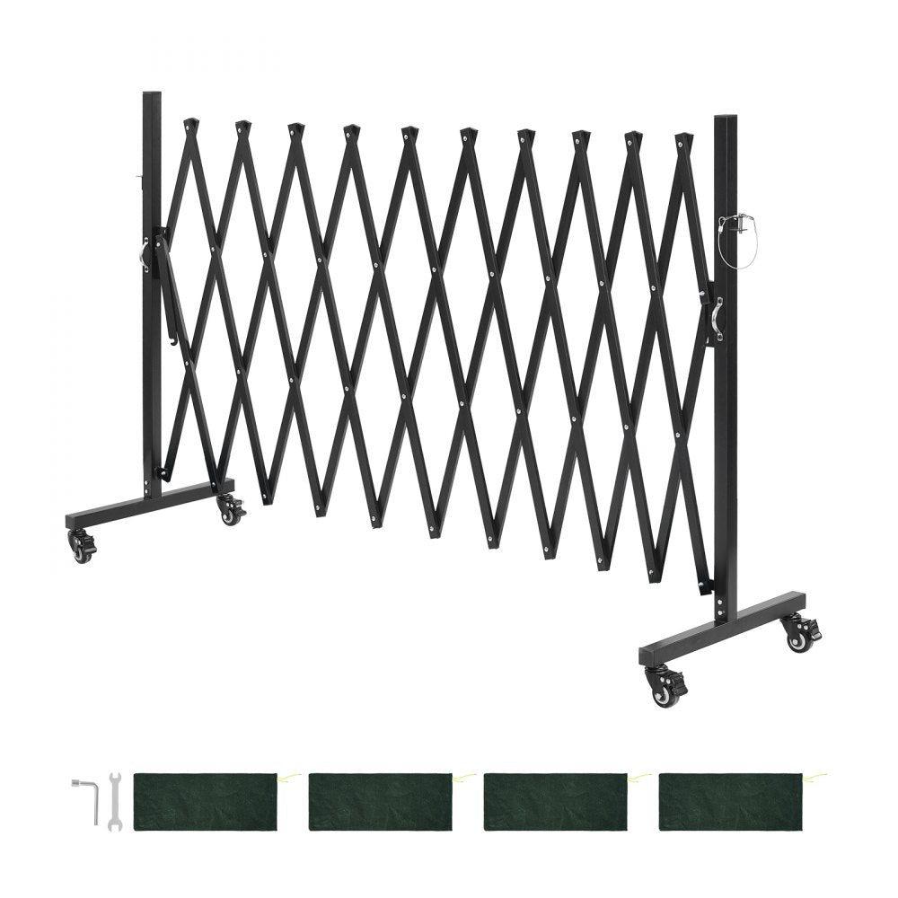 VEVOR Expandable Barricade, 11FT Expandable Safety Barrier, Flexible Mobile Barricade with Locking Casters, Portable Folding Security Gate Metal Traffic Fence for Patio Garden Stairway