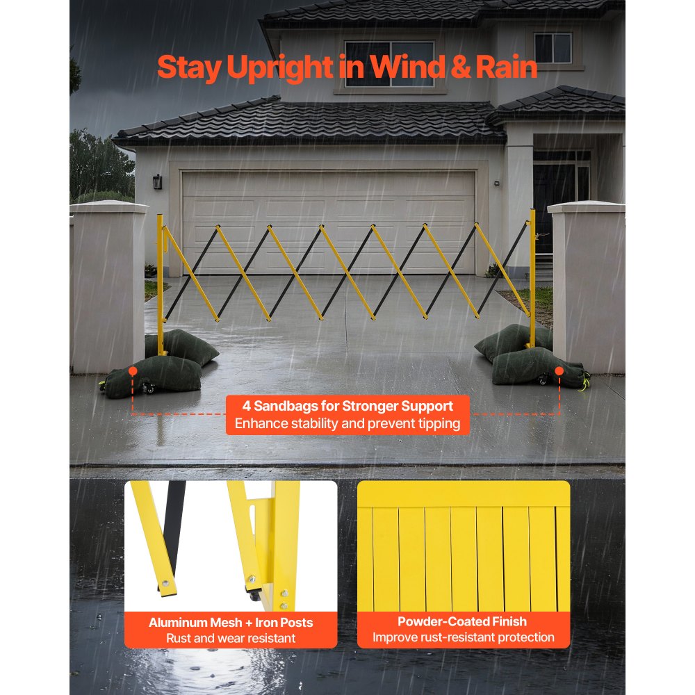 VEVOR Industrial Expandable Barricade, 12FT Expandable Safety Barrier, Flaxible Mobile Barricade with Locking Casters, Portable Folding Security Gate Traffic Fence for Driveway Warehouse Elevator