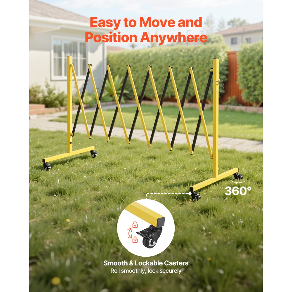 VEVOR Industrial Expandable Barricade, 12FT Expandable Safety Barrier, Flaxible Mobile Barricade with Locking Casters, Portable Folding Security Gate Traffic Fence for Driveway Warehouse Elevator