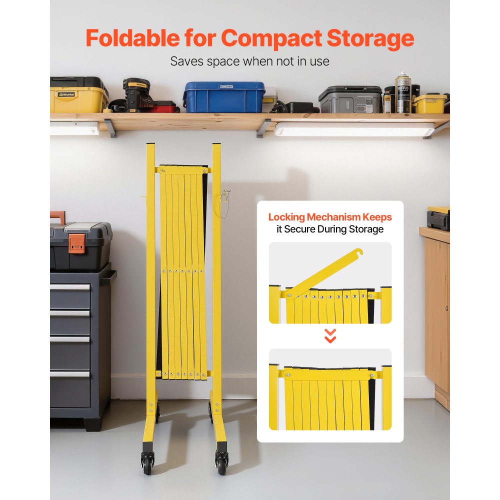 VEVOR Industrial Expandable Barricade, 12FT Expandable Safety Barrier, Flaxible Mobile Barricade with Locking Casters, Portable Folding Security Gate Traffic Fence for Driveway Warehouse Elevator
