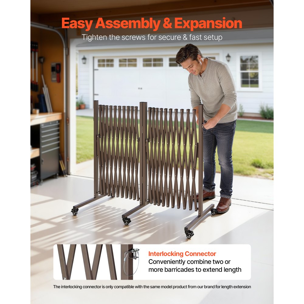 VEVOR Double Expandable Barricades, 27FT Expandable Safety Barrier, 0-180° Rotatable Mobile Barricade with Locking Casters, Portable Folding Security Gate Traffic Fence for Patio Garden Stairway