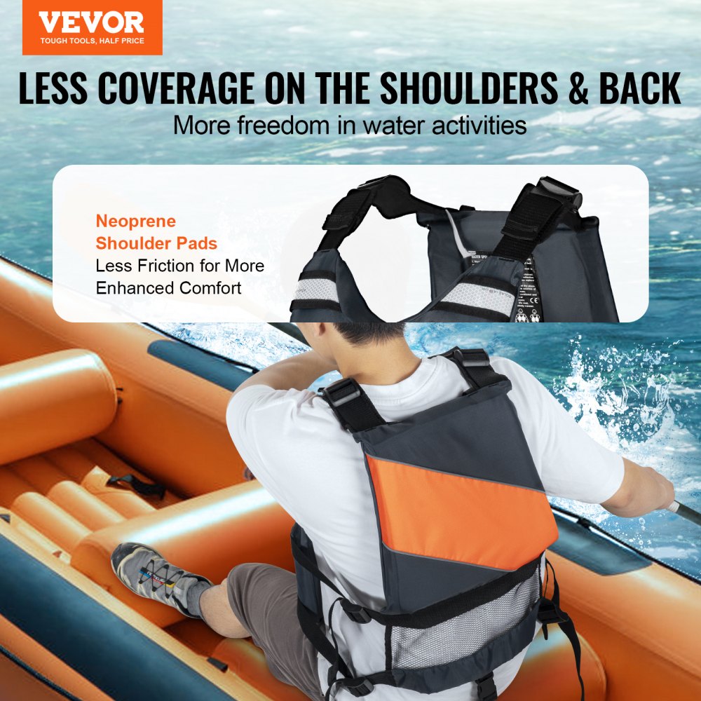VEVOR Life Vest for Watersports (PFD), Life Jacket with Waterproof Nylon & 80N Buoyancy, Life Vest/Jacket for Any Water Activity-Fishing, Kayaking, Surfing and More, Men and Women S