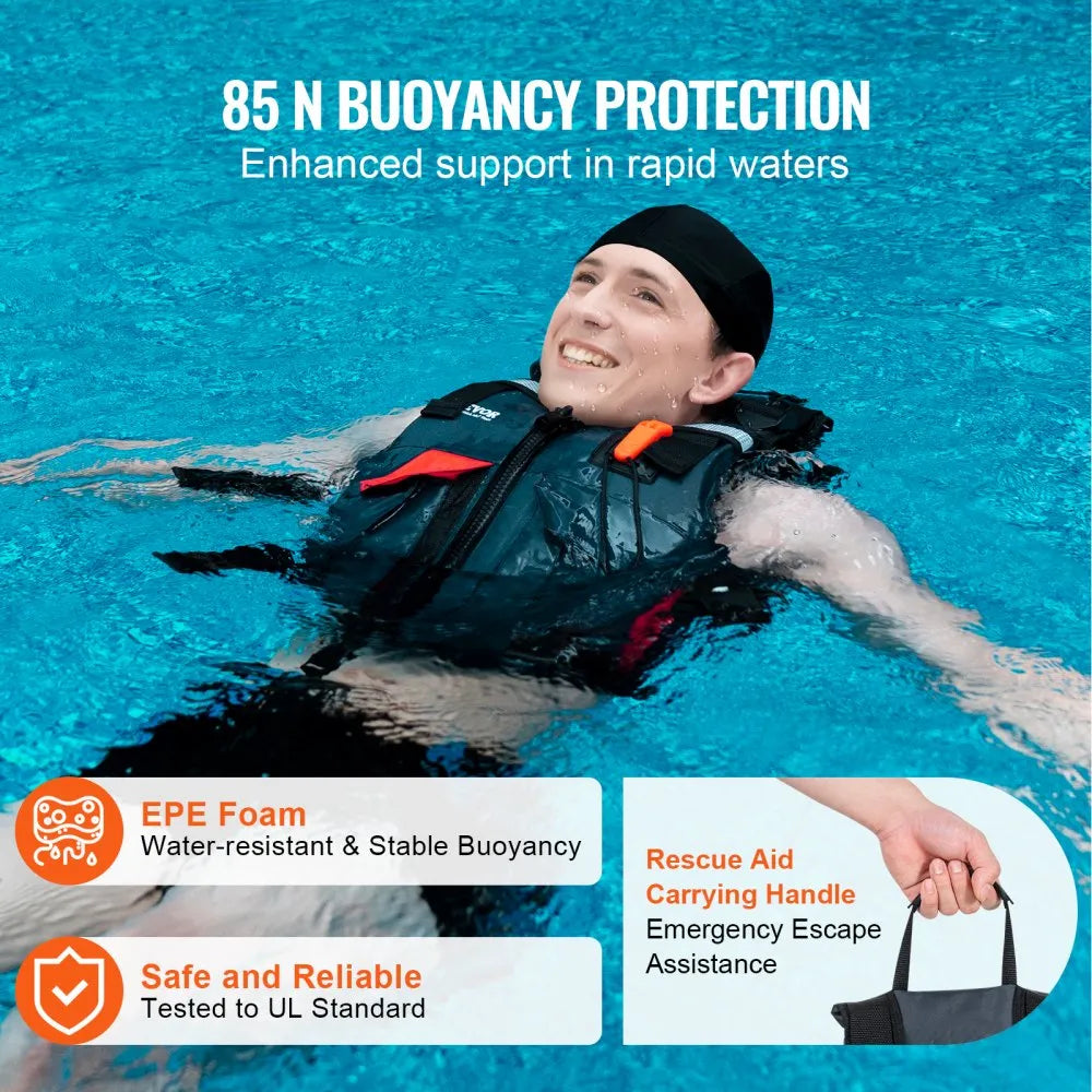 VEVOR Life Vest for Watersports (PFD), Life Jacket with Waterproof Nylon & 85N Buoyancy, Life Vest/Jacket for Any Water Activity-Fishing, Kayaking, Surfing and More, Men and Women M