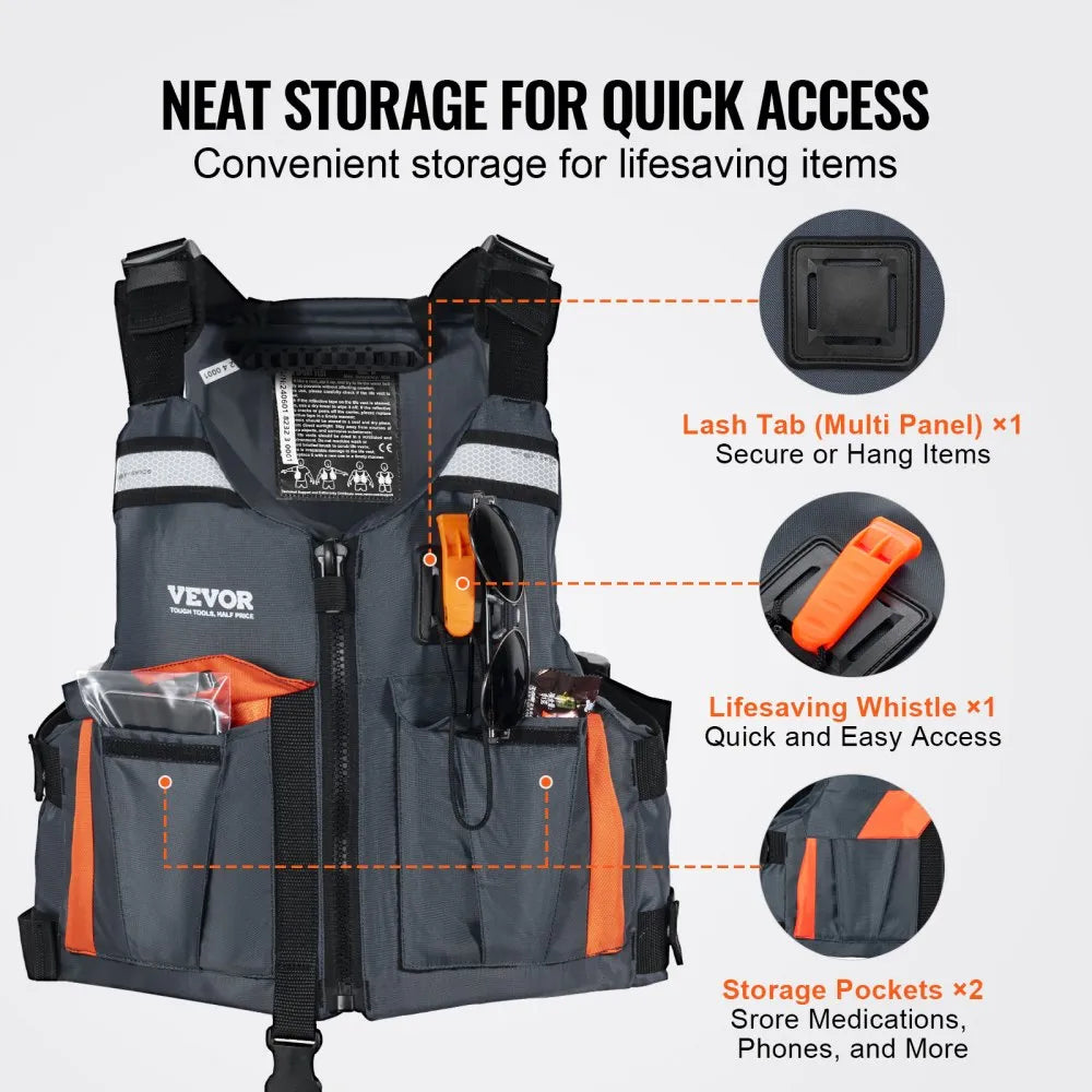 VEVOR Life Vest for Watersports (PFD), Life Jacket with Waterproof Nylon & 85N Buoyancy, Life Vest/Jacket for Any Water Activity-Fishing, Kayaking, Surfing and More, Men and Women M