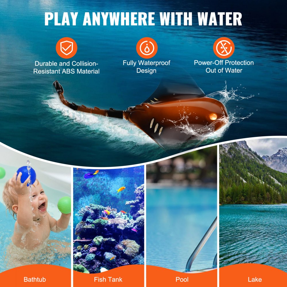 VEVOR Remote Control Manta Ray Toy, 2.4GHz High Simulation Robot Manta Ray with Light, 2 Rechargeable Batteries, for Pool, Bathtub or Lake, Swimming RC Boat Toy for 6+ Year Old Boys and Girls Gift