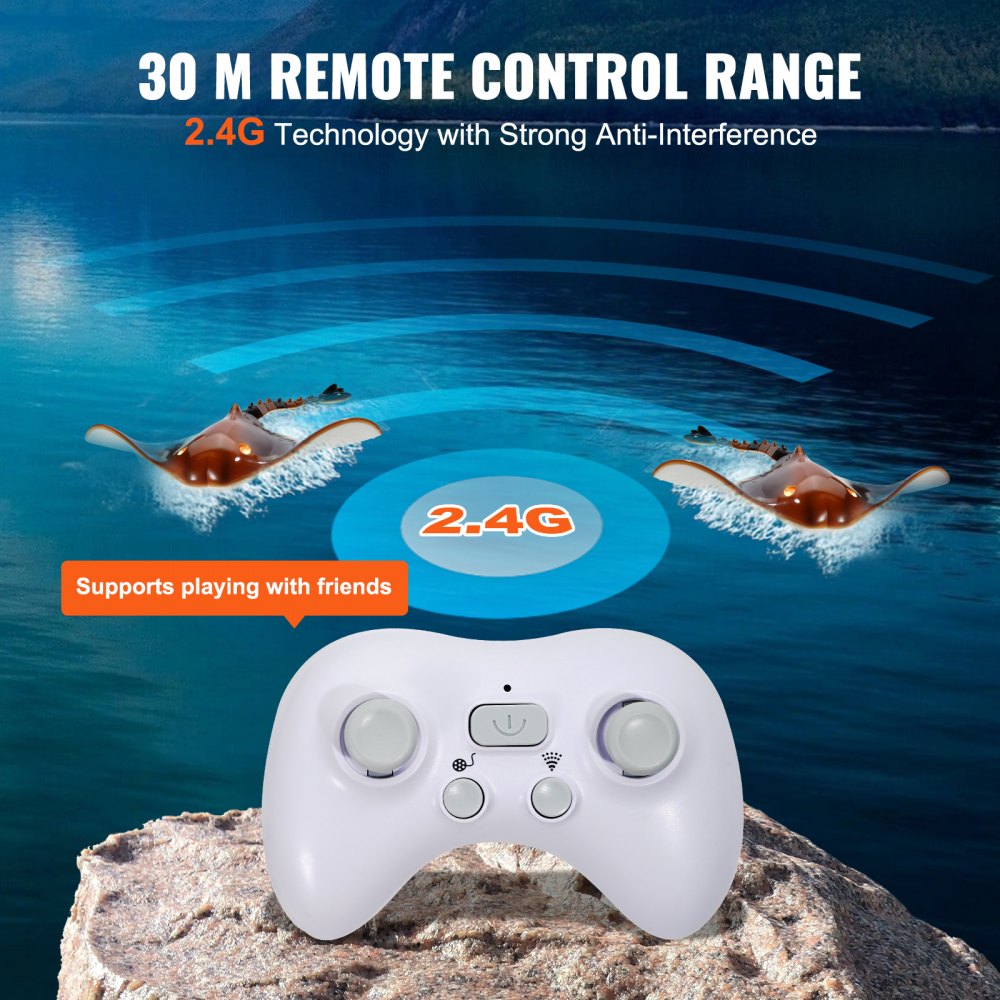 VEVOR Remote Control Manta Ray Toy, 2.4GHz High Simulation Robot Manta Ray with Light, 2 Rechargeable Batteries, for Pool, Bathtub or Lake, Swimming RC Boat Toy for 6+ Year Old Boys and Girls Gift