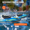 VEVOR RC Boat, 2.4GHz 12 km/h, Remote Control Boat for Pools & Lakes, Racing Boat with LED Light, 2 Rechargeable Batteries, Whole Body Waterproof, Water Play Toy Gift for Adults Boys & Girls, Blue