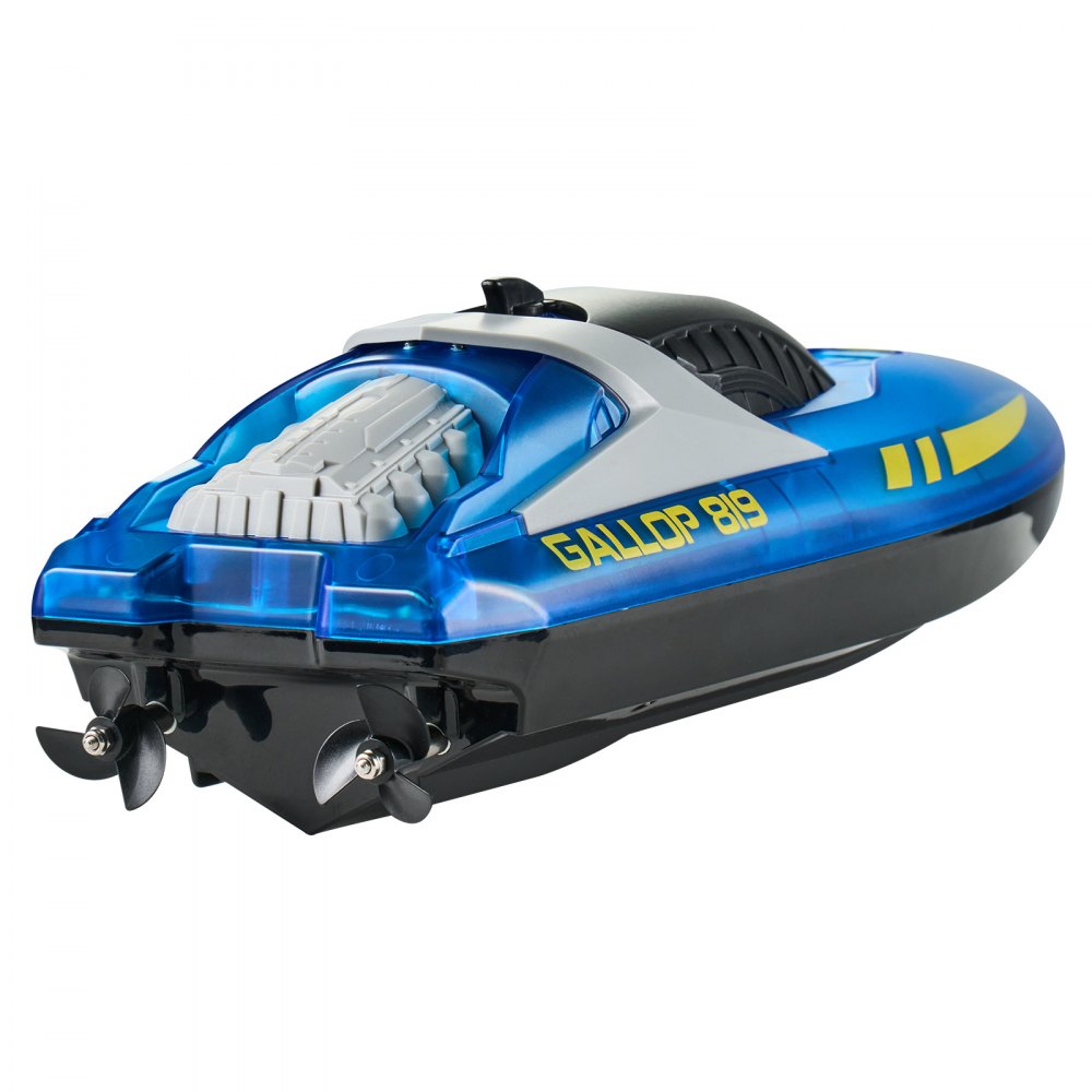 VEVOR RC Boat, 2.4GHz 12 km/h, Remote Control Boat for Pools & Lakes, Racing Boat with LED Light, 2 Rechargeable Batteries, Whole Body Waterproof, Water Play Toy Gift for Adults Boys & Girls, Blue