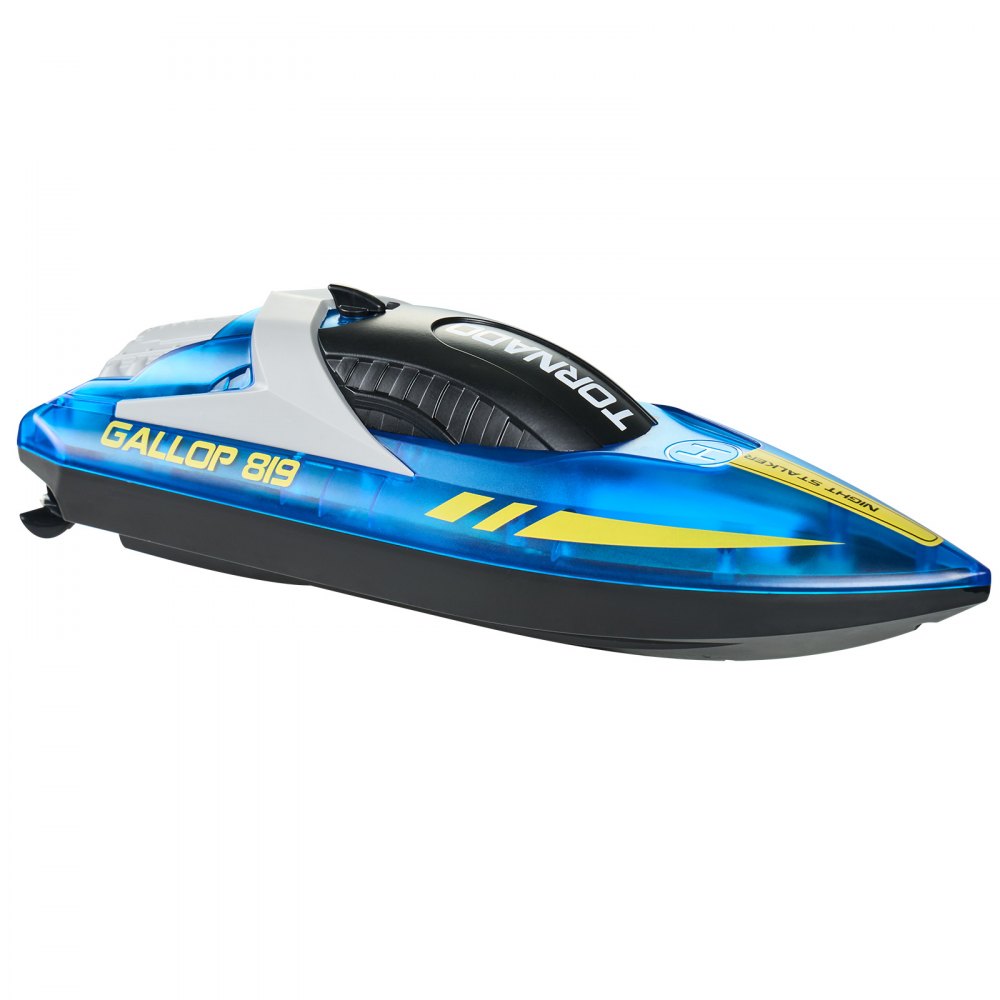 VEVOR RC Boat, 2.4GHz 12 km/h, Remote Control Boat for Pools & Lakes, Racing Boat with LED Light, 2 Rechargeable Batteries, Whole Body Waterproof, Water Play Toy Gift for Adults Boys & Girls, Blue