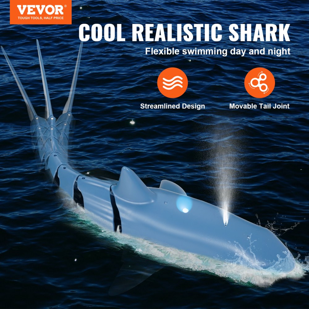 VEVOR Remote Control Shark Toy, 2.4GHz High Simulation Shark RC Boat for Swimming Pool Bathroom, Electric RC Shark Fish Toy with 2 Batteries, Light & Spray Water Function for 6+ Year Old Boys & Girls