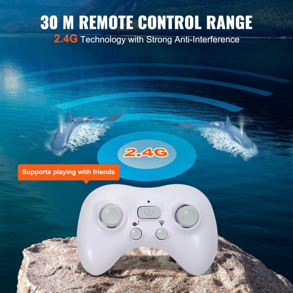 VEVOR Remote Control Shark Toy, 2.4GHz High Simulation Shark RC Boat for Swimming Pool Bathroom, Electric RC Shark Fish Toy with 2 Batteries, Light & Spray Water Function for 6+ Year Old Boys & Girls