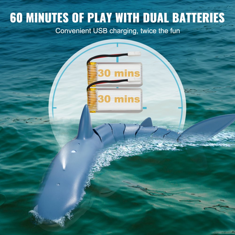VEVOR Remote Control Shark Toy, 2.4GHz High Simulation Shark RC Boat for Swimming Pool Bathroom, Electric RC Shark Fish Toy with 2 Batteries, Light & Spray Water Function for 6+ Year Old Boys & Girls