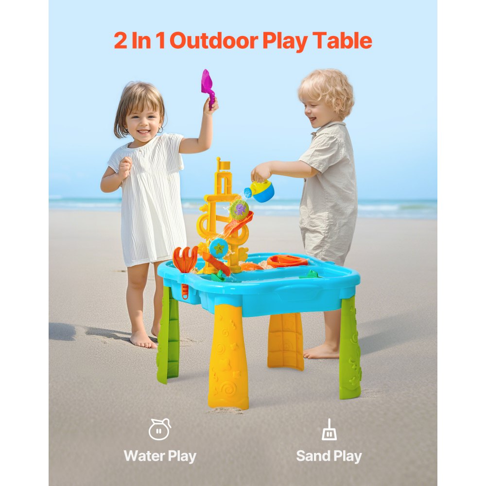 VEVOR Sand and Water Table for Toddlers, Kids Activity Sensory Table, Outdoor Sand Water Playset with 11PCS Toy Accessories & Umbrella, Summer Water Activity Table for 3+ Years Boys Girls, Ideal Gift