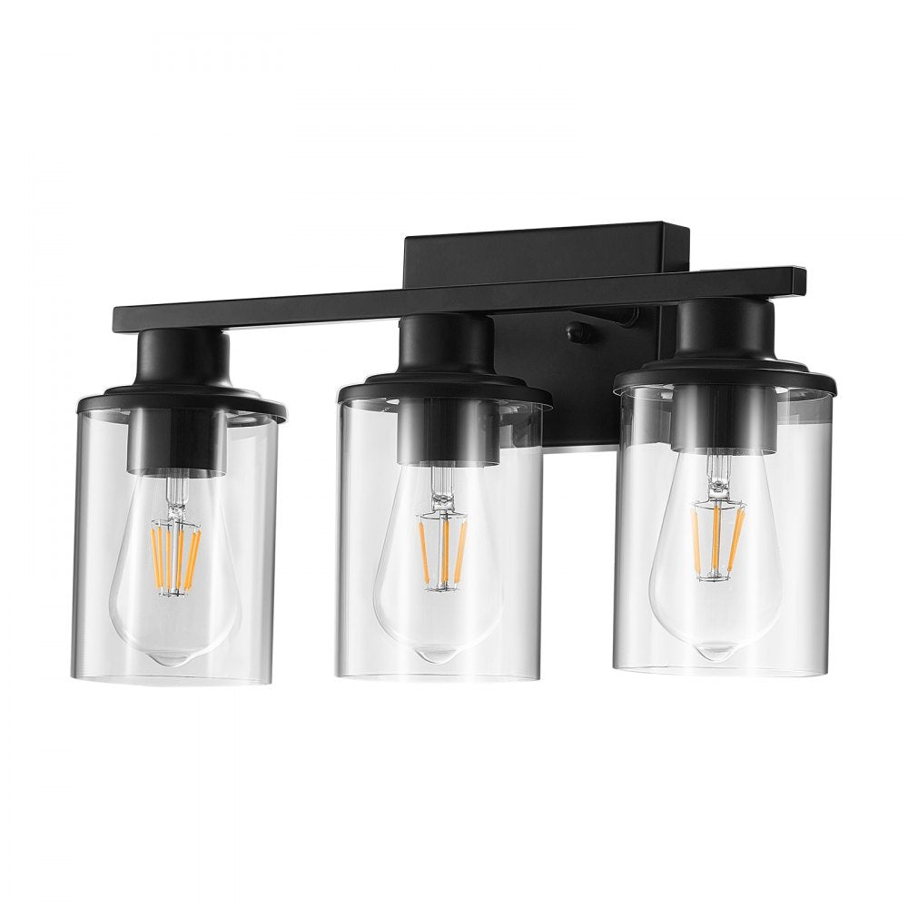 VEVOR 3-Light Bathroom Light Fixtures, Modern Vanity Light Fixture over Mirror, Bathroom Wall Sconce Lamp with Clear Glass Shade, E26 Ceramic Socket for Bedroom Living Room Hallway (Bulb Not Included)