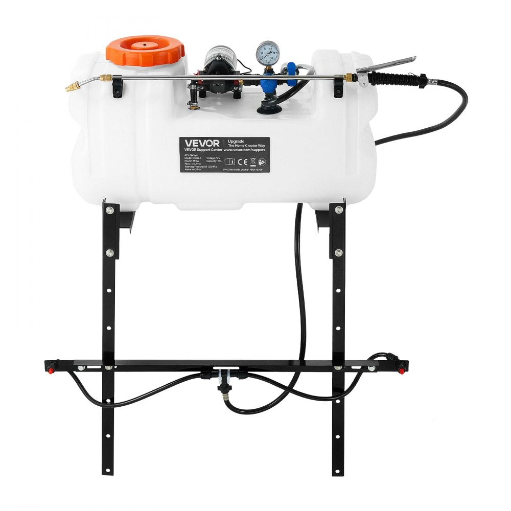 VEVOR ATV Spot Sprayer 15.9 Gal/60L 12V Pump ATV/UTV Broadcast Sprayer, for Garden Farm, 1.9 GPM Flow Rate, Adjustable 0-72 PSI, Weed Spray with Brass Nozzle, Boom, Water Tank, 20 ft Hose, White