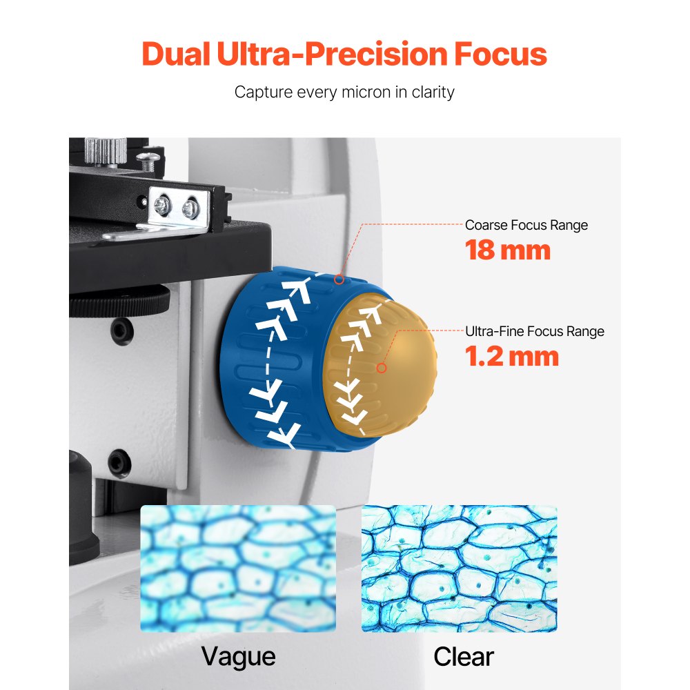 VEVOR Trinocular Microscope, 40-5000X Magnification, Professional Compound Microscope for Adult with Phone Adapter, LED Light, Aluminum Alloy Body, for Lab, School, Home, Education