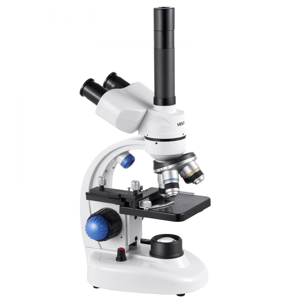 VEVOR Trinocular Microscope, 40-5000X Magnification, Professional Compound Microscope for Adult with Phone Adapter, LED Light, Aluminum Alloy Body, for Lab, School, Home, Education