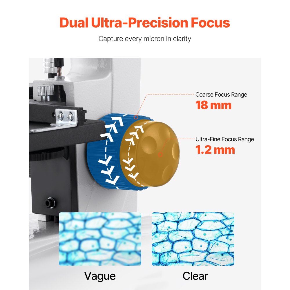 VEVOR Compound Binocular Microscope, 40-2000X Magnification, Professional Compound Microscope for Adult with Phone Adapter, LED Light, Aluminum Alloy Body, for Lab, School, Home, Education