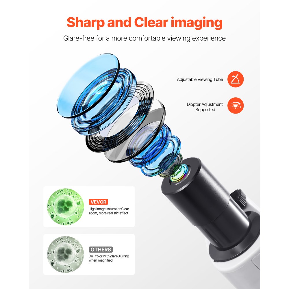 VEVOR Compound Binocular Microscope, 40-2000X Magnification, Professional Compound Microscope for Adult with Phone Adapter, LED Light, Aluminum Alloy Body, for Lab, School, Home, Education