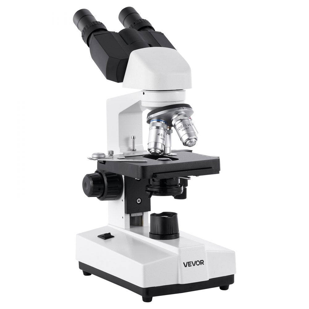 VEVOR Binocular Microscope, 40-5000X Magnification, Professional Compound Microscope for Adult with Dual Stage and Two Sets of Eyepieces, Aluminum Alloy Body, Includes LED Light and Phone Holder