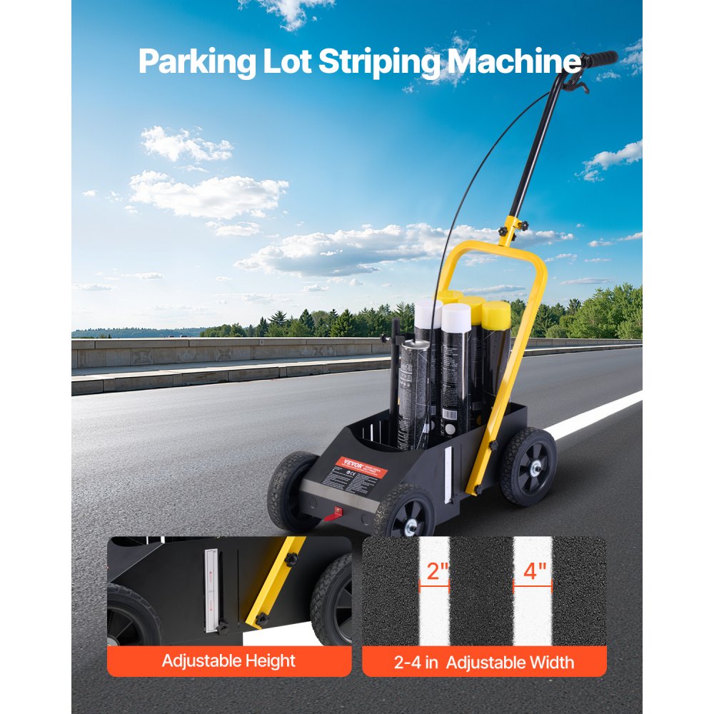 VEVOR Striping Line Marking Machine, 24 x 13 x 35.4 in, 4-Wheel, Heavy Duty Striping Line Marking Machine, Striping Line Machine with Adjustable Width, for Roads, Parking Lots, Sports Field, Black