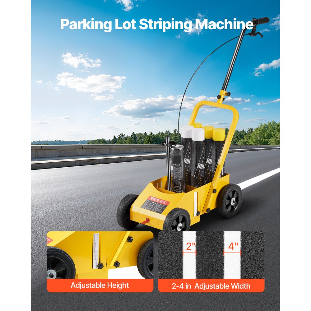 VEVOR Striping Line Marking Machine, 24 x 13 x 35.4 in, 4-Wheel, Heavy Duty Striping Line Marking Machine, Striping Line Machine with Adjustable Width, for Roads, Parking Lots, Sports Field, Yellow