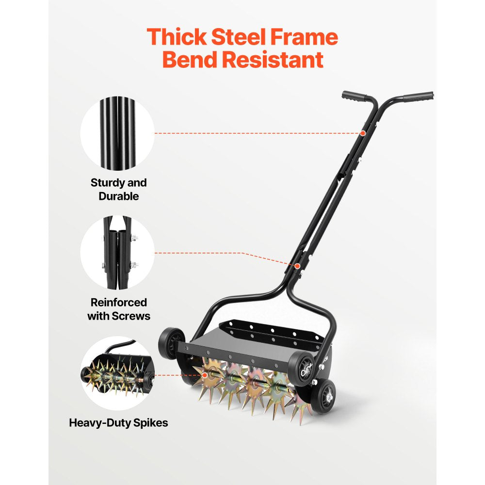 VEVOR Lawn Aerator, 18 in Manual Push Spike Aerator with 4 Wheels & Handle, Heavy Duty Grass Aerators, Supports 40 lbs Added Weight, Rolling Lawn Aeration Tool for Garden Yard Aeration Soil Health
