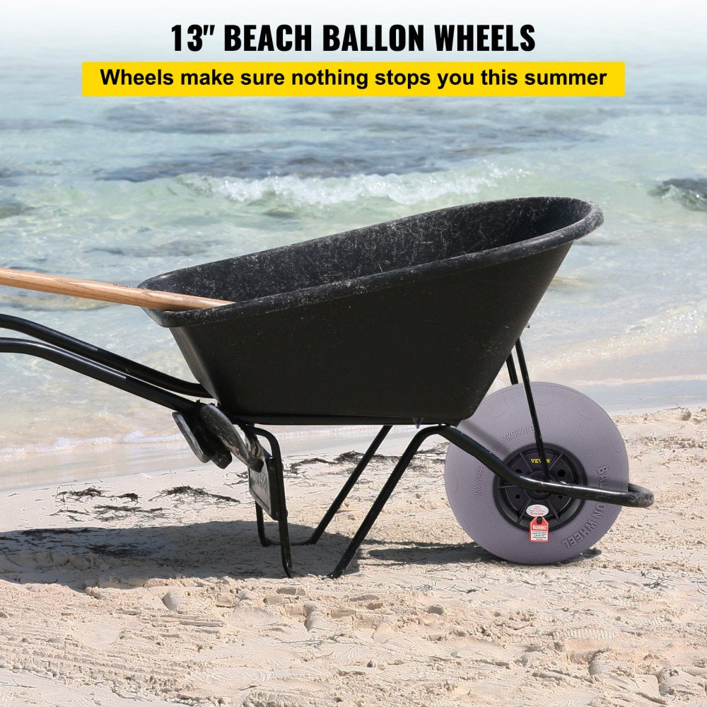 VEVOR Beach Balloon Wheels, 13\" Replacement Sand Tires with 32\" Stainless Steel Axle, TPU Cart Tires for Kayak Dolly, Canoe Cart and Buggy with Free Air Pump, 2-Pack