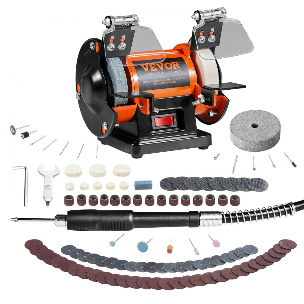 VEVOR Jewelry Polisher, Bench Grinder Polishing & Buffing Machine, 3590RPM Bench Lathe Polisher with 1 Wool Wheel & 1 Abrasive Fiber Wheel & 1 Grinding Wheel & 100pcs Tools
