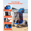 VEVOR Beach Cart with Large Wheels for Sand, 165 lbs Load Capacity, Heavy Duty Folding Beach Wagon with 12" Balloon Wheels, Insulated Cooler Bag, Umbrella Holder, Holds 4 Chairs for Camping & Fishing