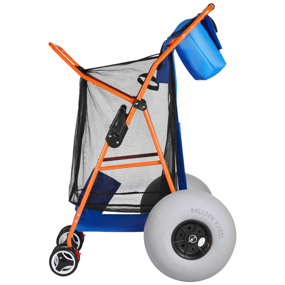 VEVOR Beach Cart with Large Wheels for Sand, 165 lbs Load Capacity, Heavy Duty Folding Beach Wagon with 12" Balloon Wheels, Insulated Cooler Bag, Umbrella Holder, Holds 4 Chairs for Camping & Fishing